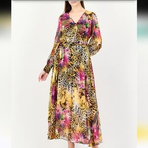 Elegant Floral and Animal Print Long Sleeve Dress